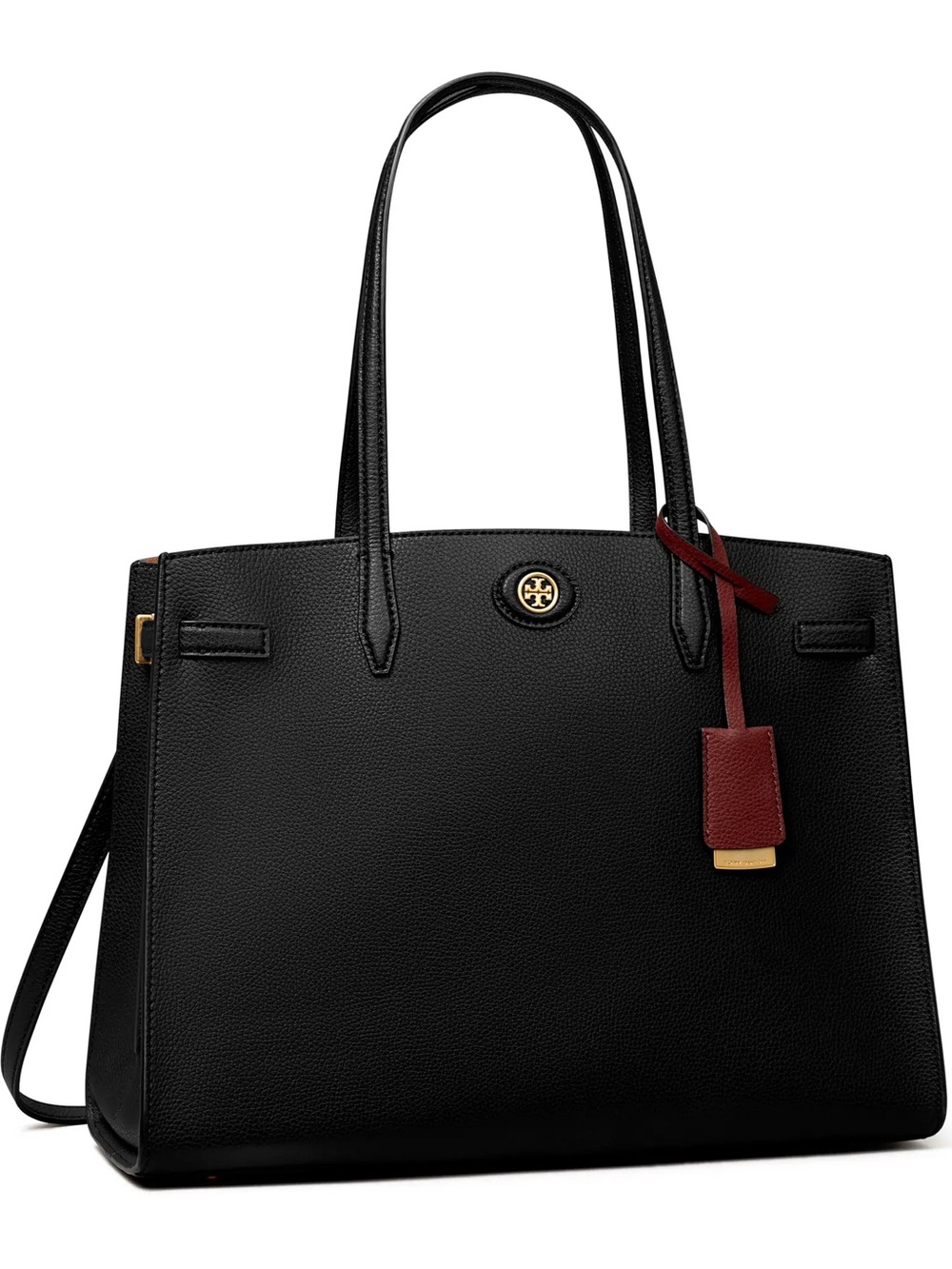 Tory Burch Black Leather Tote with Burgundy Tag - Picture 3 of 5